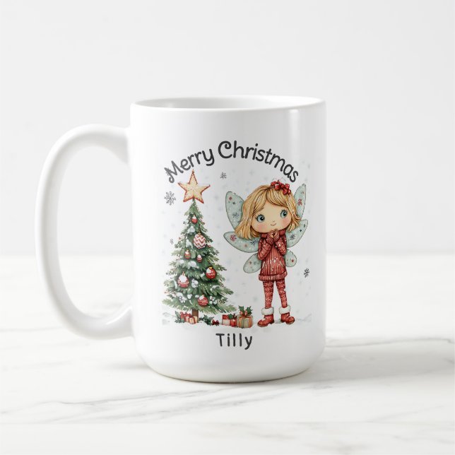 Taza De Café Hadas y árboles de Navidades personalizados (Izquierda)