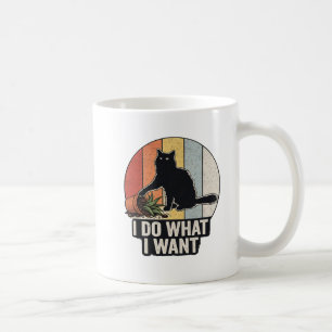 Taza De Café Hago lo que Quiero" Gato Negro Divertido & Planta 