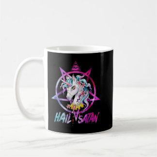 Taza De Café Hail Satan Muerte de Unicornio Rave Arcoiris Metal