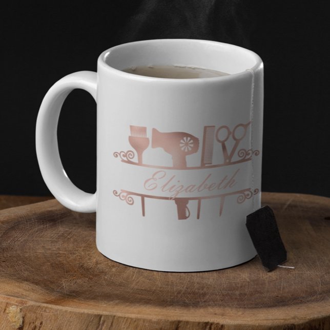 Taza De Café Hairstylist Hair Salon Monograma Rosa Oro (Subido por el creador)