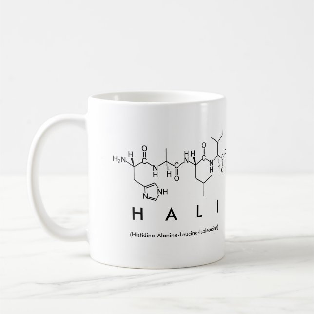 Taza De Café Hali peptide name mug (Izquierda)