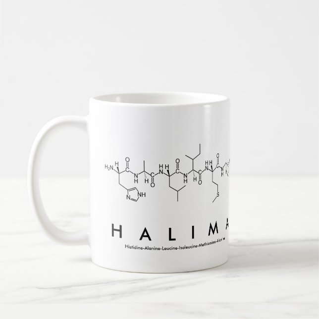 Taza De Café Halima peptide name mug (Izquierda)