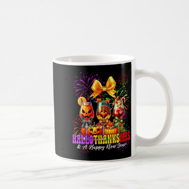 Taza De Café Hallothanksmas &amp; A Happy New Year Fireworks Wi (Derecha)