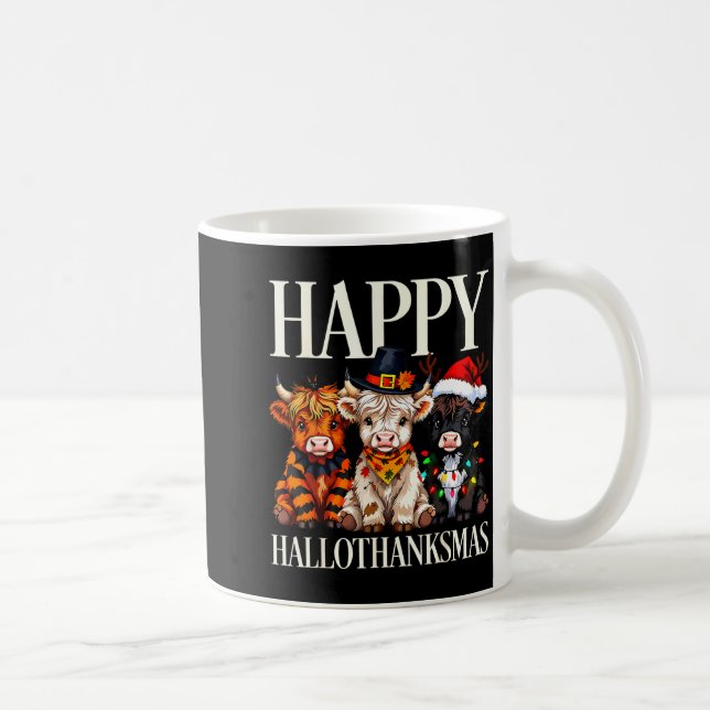 Taza De Café Hallothanksmas Highland Cow Halloween Thanksgiving (Derecha)