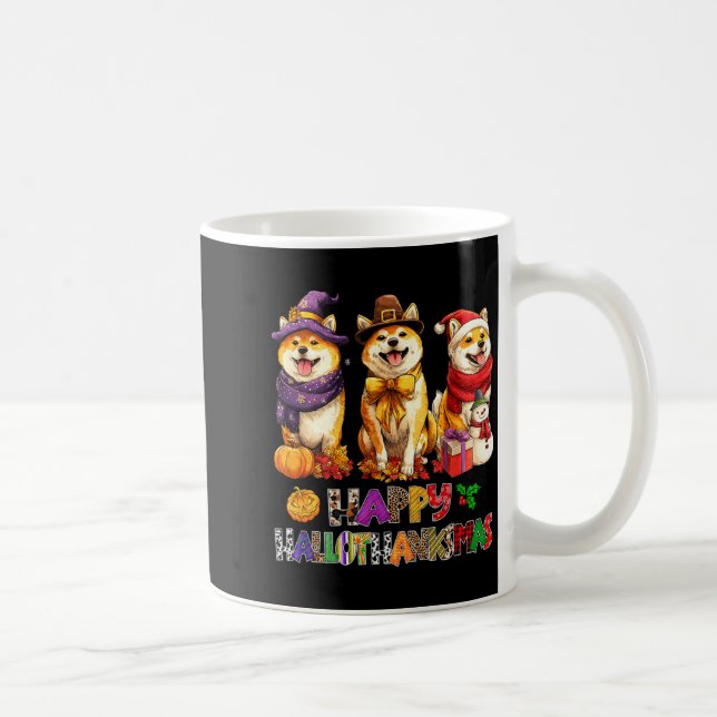 Taza De Café Hallothanksmas Shiba Dogs Halloween Christmas Pump (Derecha)