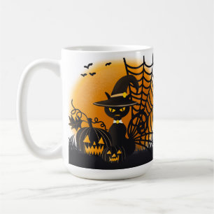 TAZA DE CAFÉ HALLOWEBS DE BLACK & NARANJA CAT PUMPKINS COBWEBS