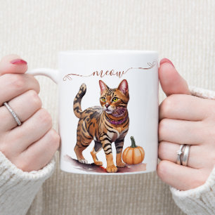 Taza De Café Halloween acuarela bengala gato con calabaza