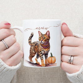 Taza De Café Halloween acuarela bengala gato con calabaza