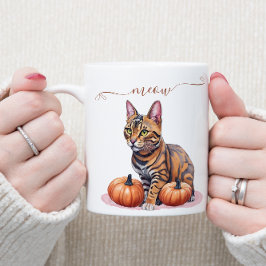 Taza De Café Halloween acuarela bengala gato con calabaza