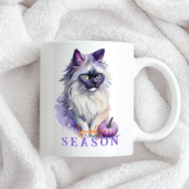 Taza De Café Halloween acuarela birman cat con calabaza