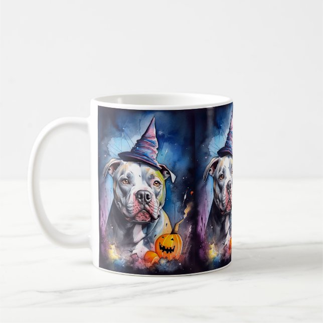 Taza De Café Halloween American Staffordshire Con Calabazas (Izquierda)
