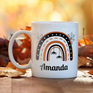 Taza De Café Halloween Arácnido Personalizado Arcoíris
