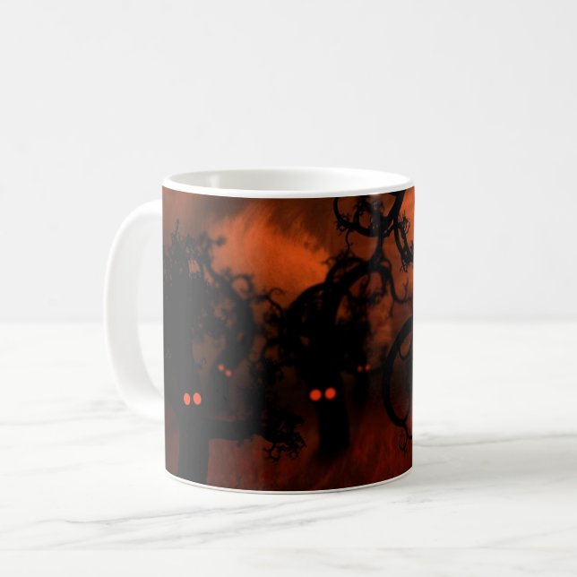 Taza De Café Halloween atormentado con ojos inquietantes árbole (Anverso izquierdo)