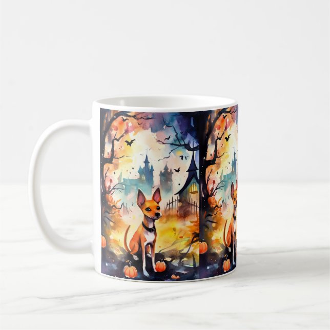 Taza De Café Halloween Basenji con calabazas temerosas (Izquierda)
