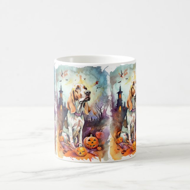 Taza De Café Halloween Basset Hound Con Calabazas Asustadas (Centro)