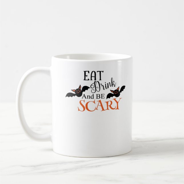 Taza De Café Halloween Bats Be Scary Funny Meme (Izquierda)