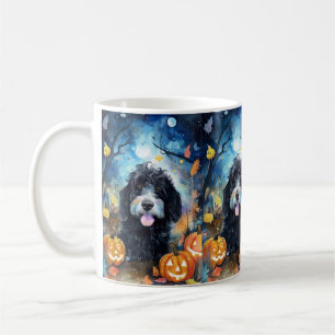 Taza De Café Halloween Bernedoodle Con Calabazas Asustadas