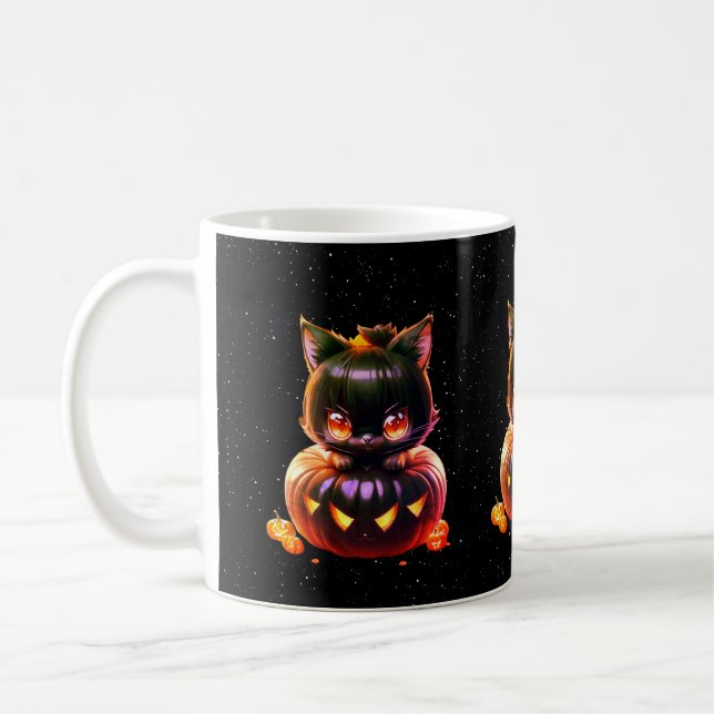 Taza De Café Halloween Black Cat Pumpkin Night Horror (Izquierda)