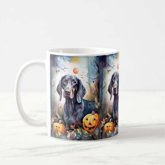 Taza De Café Halloween Bluetick Coonhound con calabazas aterrad (Izquierda)
