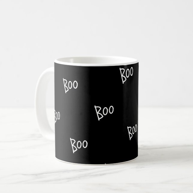 Taza De Café Halloween boo typography black white (Anverso izquierdo)