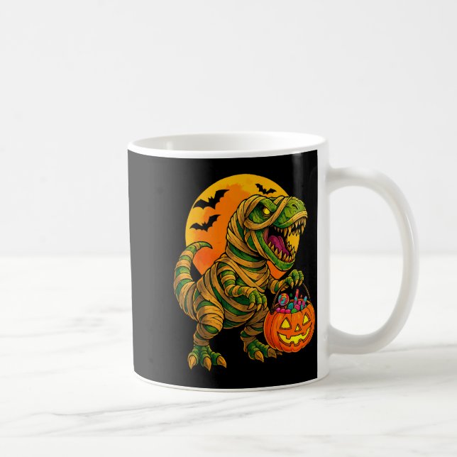 Taza De Café Halloween Boys Dinosaur Mummy T Rex Y Pumpkin Moon (Derecha)
