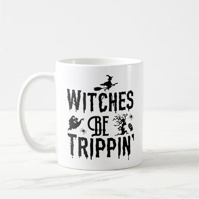 Taza De Café Halloween Brujas Mujeres Modernas Hablando (Izquierda)