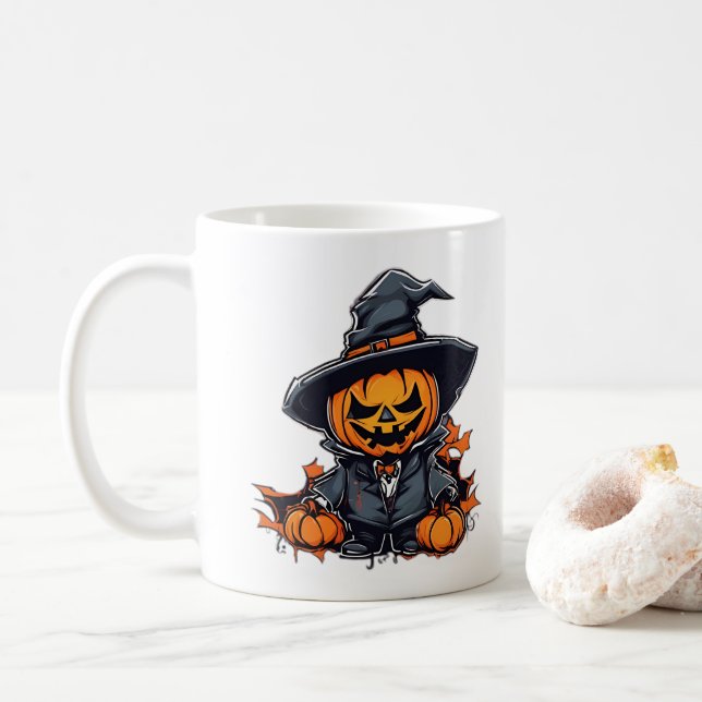 Taza De Café Halloween Calabaza Escarecrow Adorable Fall Decour (Con donut)