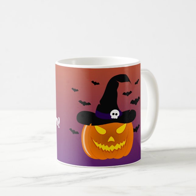 Taza De Café Halloween Calabaza Jack o’ Lantern Witch Gorra (Anverso derecho)