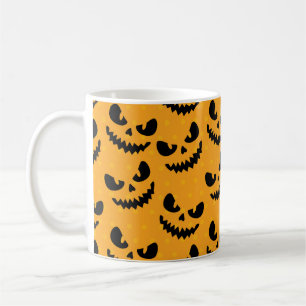 Taza De Café Halloween: caras de miedo, estilo vintage.