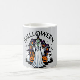 Taza De Café Halloween casa fantasma, calabazas, bruja, murciél
