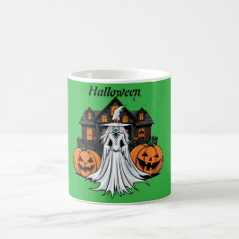 Taza De Café Halloween casa fantasma, calabazas, bruja, murciél