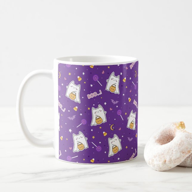 Taza De Café Halloween Cat Ghost Coffee Mug (Con donut)