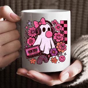 Taza De Café Halloween, Chica de Fantasma Retro Estética Bubble