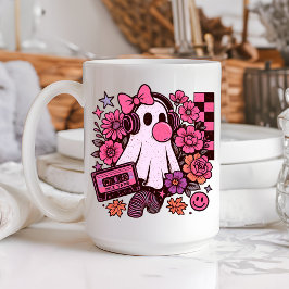Taza De Café Halloween, Chica de Fantasma Retro Estética Bubble