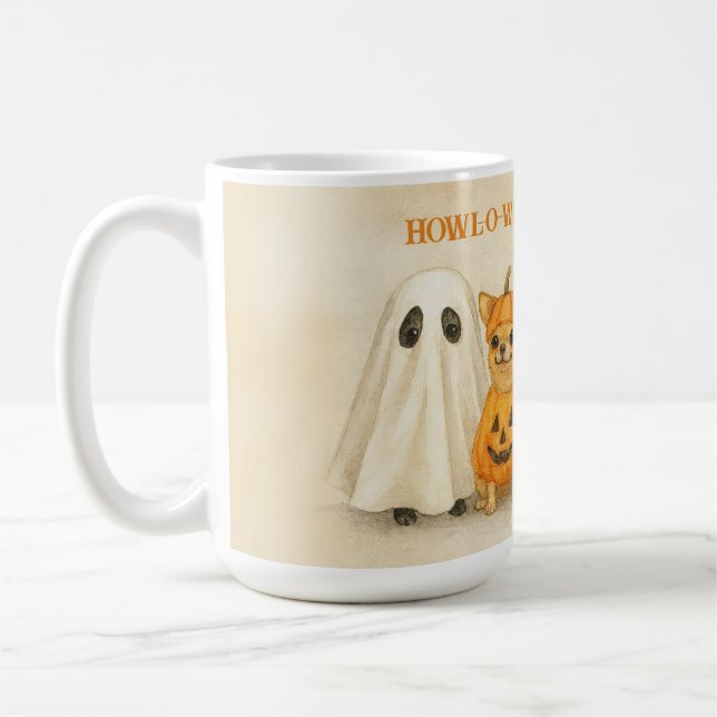 Taza De Café Halloween Chihuahua Mug – Cute Ghost, Pumpkin,  (Izquierda)