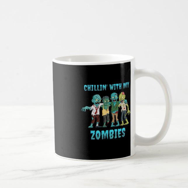 Taza De Café Halloween Chillin con mis niños Chicas de Zombies (Derecha)