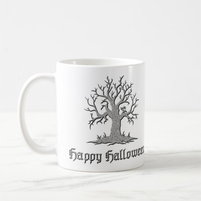 Taza De Café Halloween con árbol plateado (Izquierda)