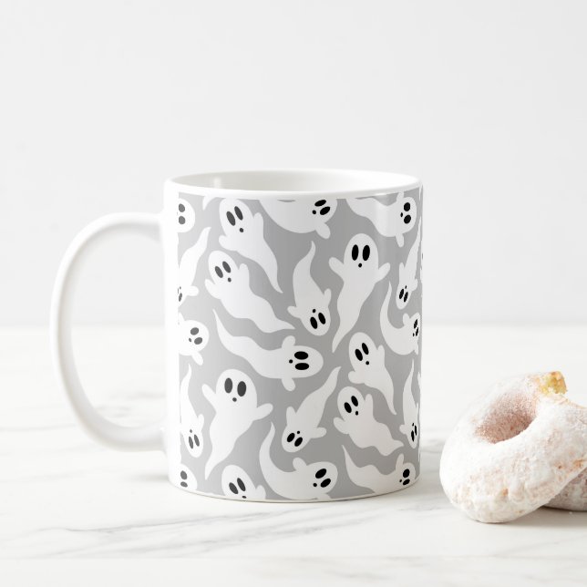 Taza De Café Halloween con el patrón fantasma gris (Con donut)