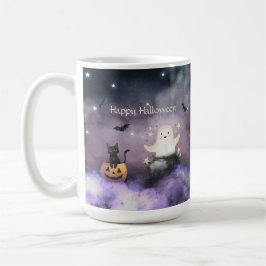 Taza De Café Halloween con gatos y fantasmas