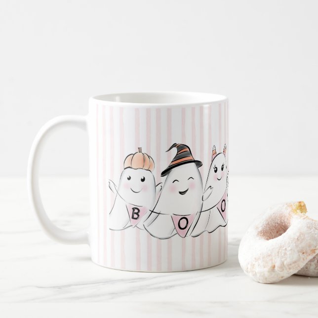 Taza De Café Halloween con ghost rosado (Con donut)