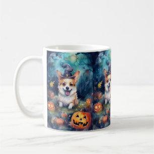 Taza De Café Halloween Corgi con calabazas aterradoras