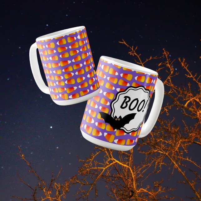 Taza De Café Halloween Crazy Candy Corn Black Bat (Such cute crazy candy corn with a sassy bat!! You can personalize by changing the text to a name.)