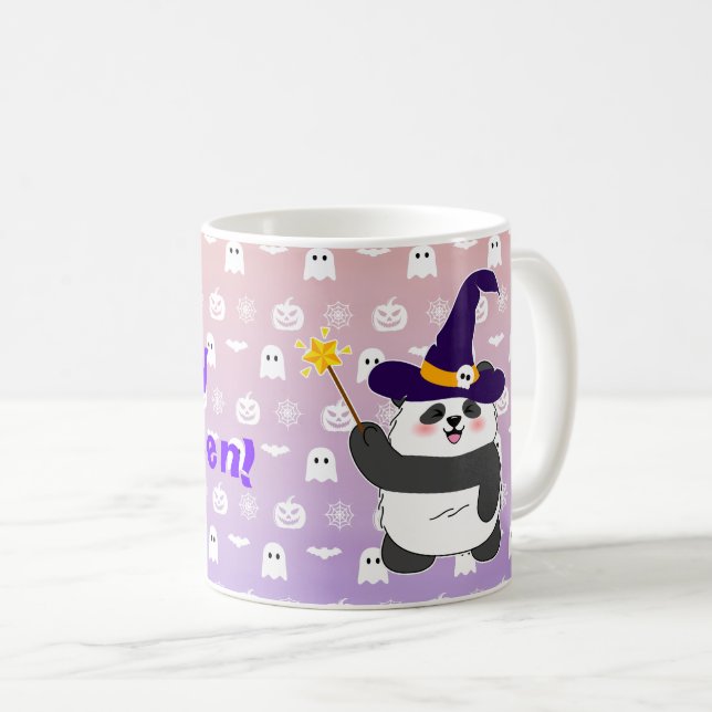 Taza De Café Halloween Curte Baby Panda Witch Magic Wand (Anverso derecho)