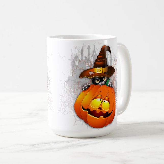 Taza De Café Halloween Curte Kitty Witch and Pumpkin Friend (Anverso derecho)