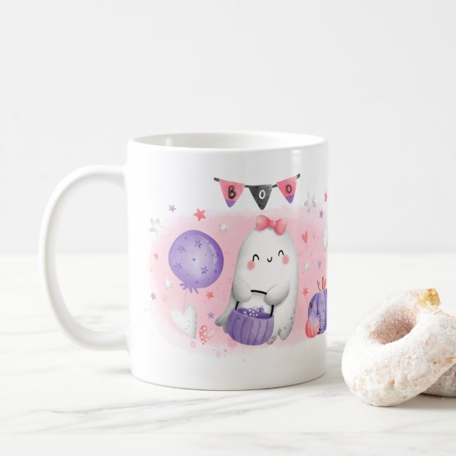 Taza De Café Halloween Curte Little Boo Pink Coffee Mug (Con donut)