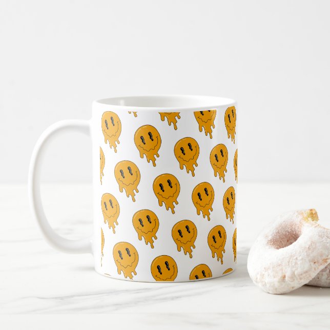 Taza De Café Halloween Cute pequeños naranjas fantasmas 👻 BG b (Con donut)
