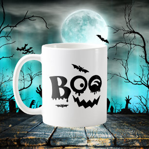 Taza De Café Halloween de Boo espeluznante blanco y negro
