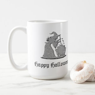 Taza De Café Halloween de Brujas y Calderones Plateados