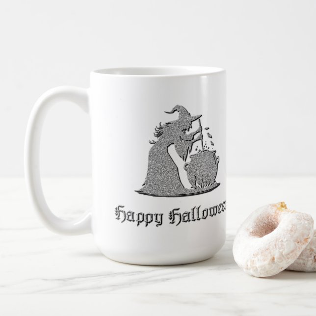 Taza De Café Halloween de Brujas y Calderones Plateados (Con donut)