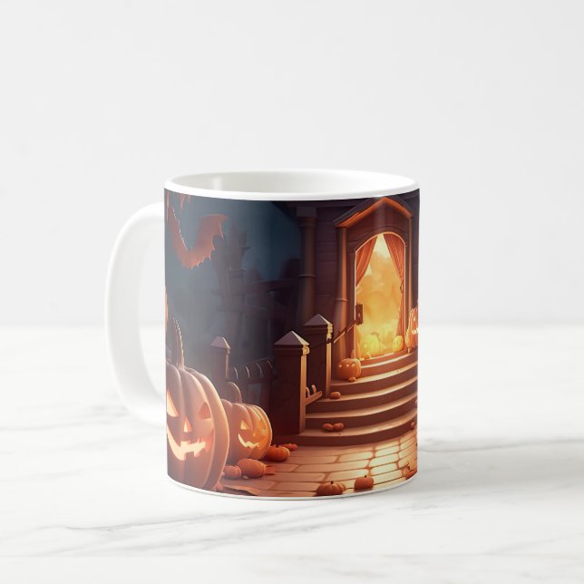 Taza De Café Halloween de calabaza brillante (Anverso izquierdo)